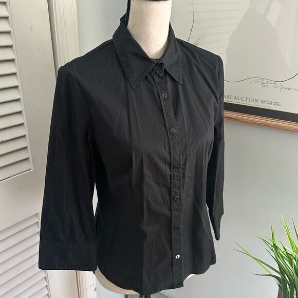 J PETERMAN Womens Shirt 10 Black Button Down 3/4 Sleeve Stretch Classic Career - Picture 3 of 9